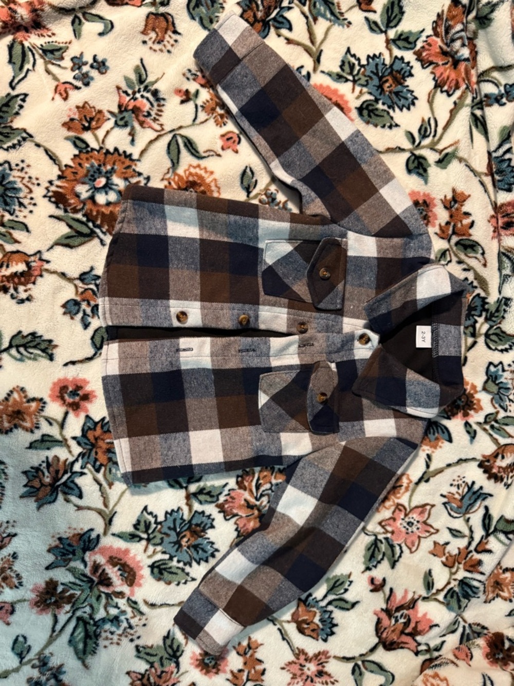 Plaid Button-Up Shacket in Brown, Navy & Cream